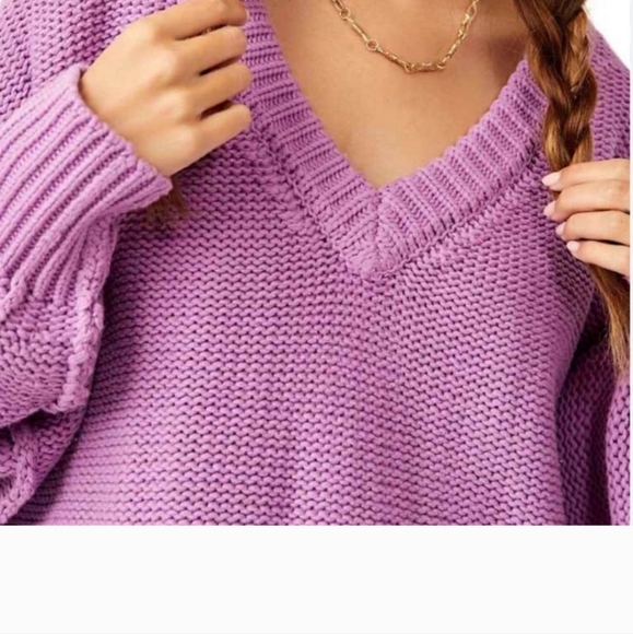 NWT Free People Alli V Neck Sweater - Iris Orchid - Picture 4 of 10